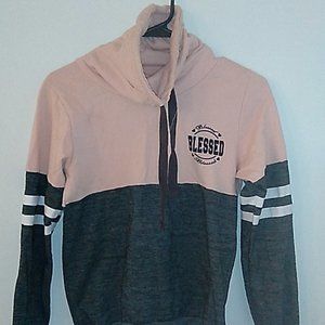 Pink and grey blessed turtleneck pull over hoodie